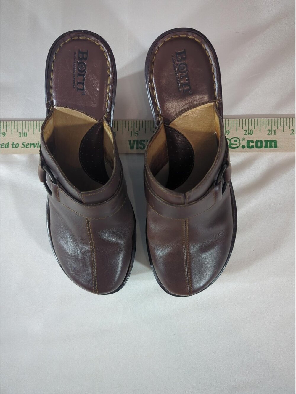 Born Women's Size 8 Brown Leather Heeled Mule Clogs Buckle Comfort Shoes
